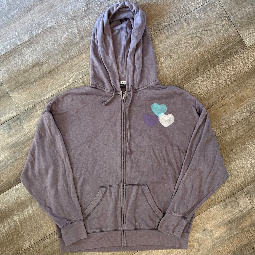 Purple Vintage Y2K Victoria's Secret PINK Three Heart Zip Up Hoodie Medium
